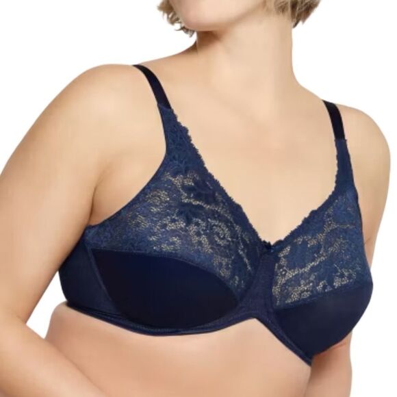 BALI LILYETTE Navy Comfort Lace Full Coverage Underwire Minimizer Bra Size 36DD - Picture 3 of 11
